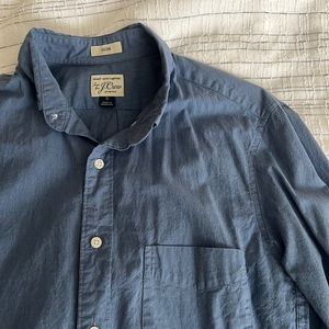 J. Crew Stretch Denim Blue Solid Button Down